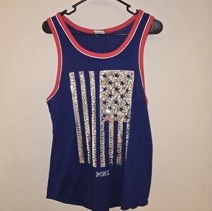 VS PINK Sequin Blue Red American Flag Tank Top Medium